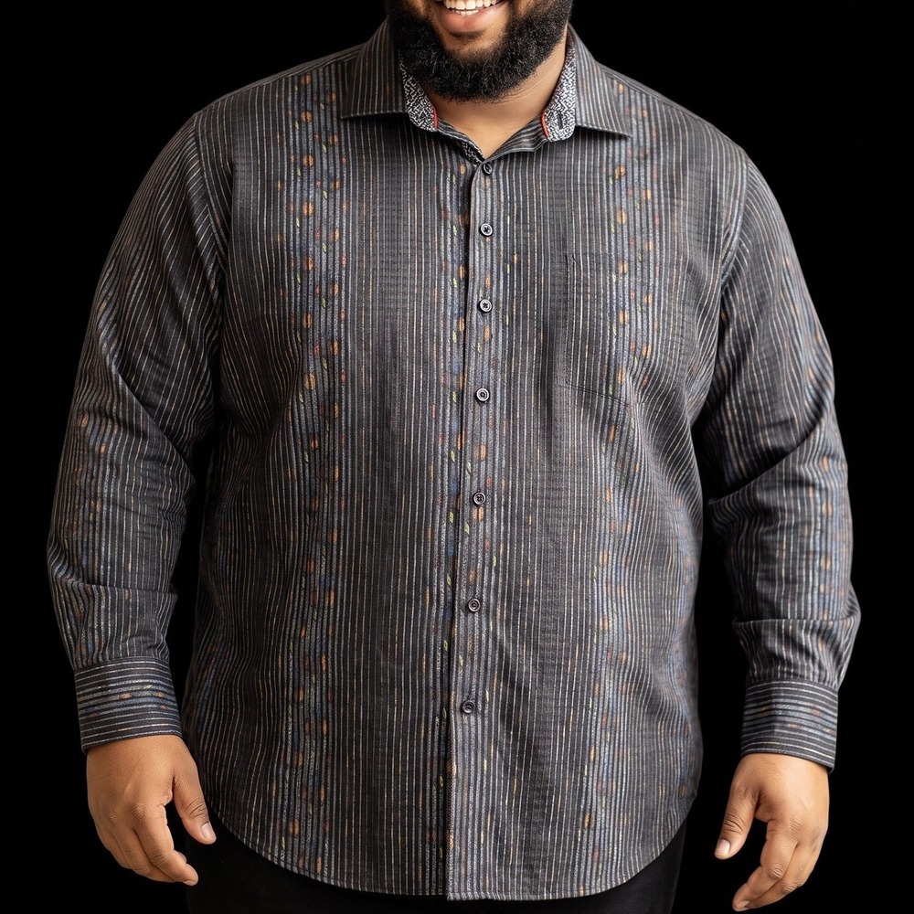 Luchiano Visconti Mens Black Abstract Stripe Button Down Shirt 3XLB